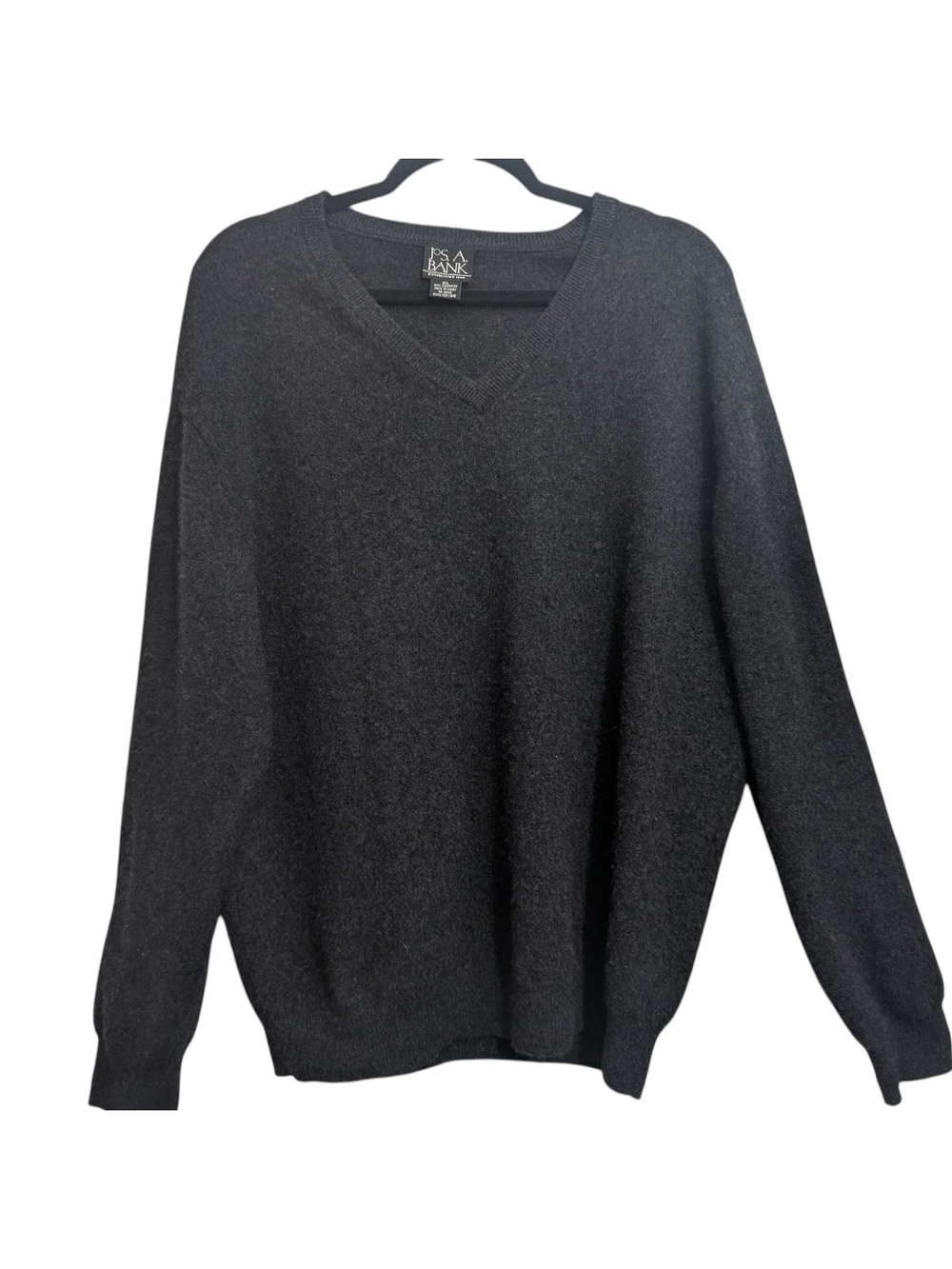 Jos. A. Bank Charcoal Gray 100% Cashmere V-Neck Sweater Men's XL Luxury Knit